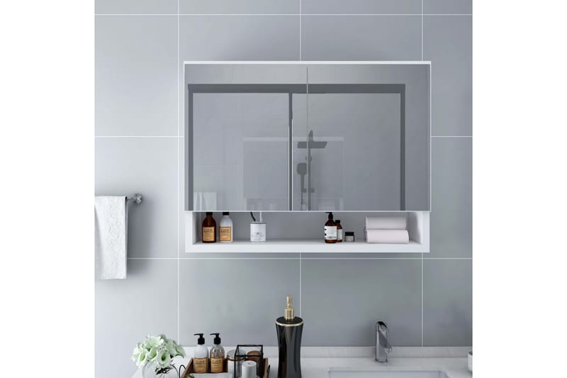badeværelsesskab med spejl og LED 80x15x60 cm MDF hvid - Hvid - Hus & renovering - Køkken & bad - Badeværelse - Badeværelsesmøbler - Spejlskabe