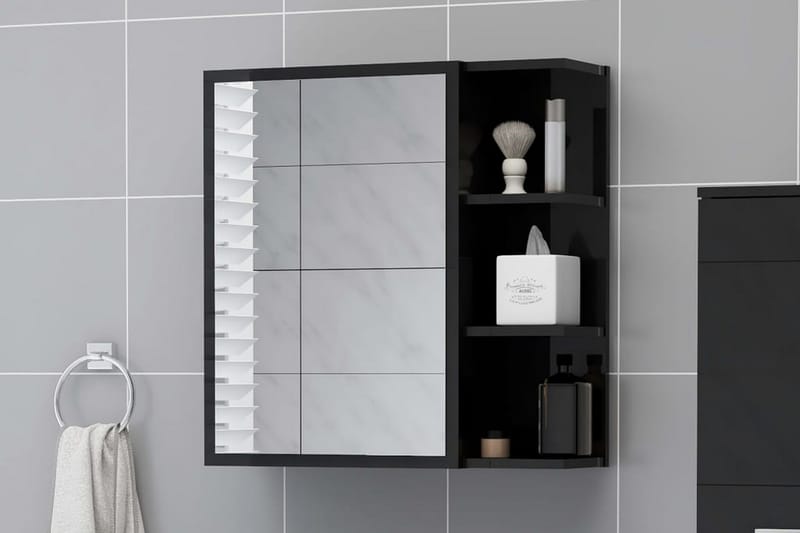 badeværelsesskab spejl 62,5x20,5x64 cm spånplade sort - Sort - Hus & renovering - Køkken & bad - Badeværelse - Badeværelsesmøbler - Spejlskabe