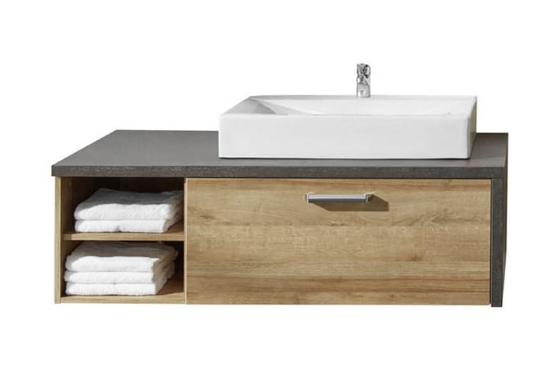 Terra underskab m hane 123 cm - Mørk Eg/Cementgrå - Hus & renovering - Køkken & bad - Badeværelse - Håndvaske - Enkelt håndvask