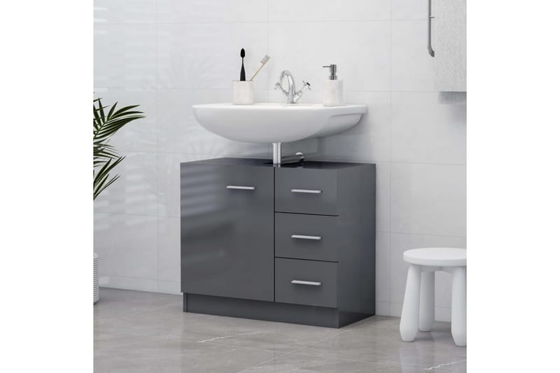 vaskeskab 63x30x54 cm spånplade grå højglans - Grå - Hus & renovering - Køkken & bad - Badeværelse - Badeværelsesmøbler - Underskab badeværelse