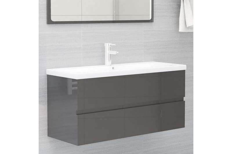 vaskeskab med indbygget håndvask spånplade grå højglans - Grå - Hus & renovering - Køkken & bad - Badeværelse - Badeværelsesmøbler - Underskab badeværelse