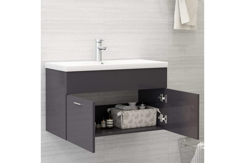 vaskeskab med indbygget håndvask spånplade grå højglans - Grå - Hus & renovering - Køkken & bad - Badeværelse - Badeværelsesmøbler - Underskab badeværelse