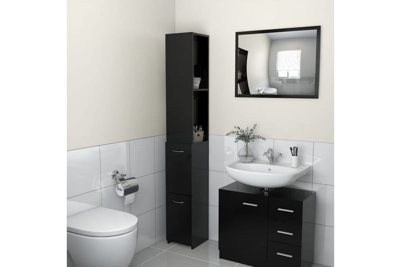 badeværelsesskab 25x25x170 cm spånplade sort - Sort - Hus & renovering - Køkken & bad - Badeværelse - Badeværelsesmøbler - Vægskabe & højskabe