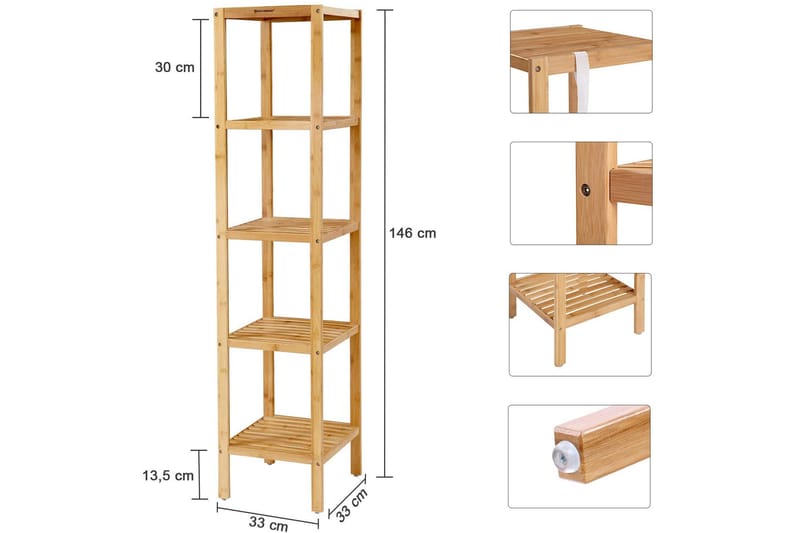 Qrisp bambus Opbevaring 5 niveauer - Songmics - Hus & renovering - Køkken & bad - Badeværelse - Badeværelsesmøbler - Vægskabe & højskabe