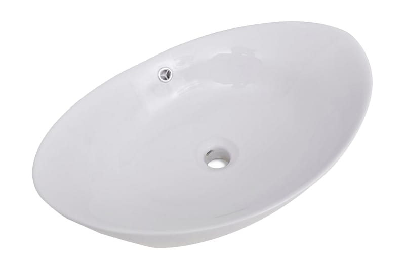 håndvask keramisk oval med overløb 59 x 38,5 cm - Hvid - Hus & renovering - Køkken & bad - Badeværelse - Håndvaske - Enkelt håndvask