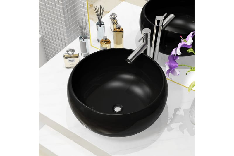 håndvask keramisk rund sort 40 x 15 cm - Sort - Hus & renovering - Køkken & bad - Badeværelse - Håndvaske - Enkelt håndvask
