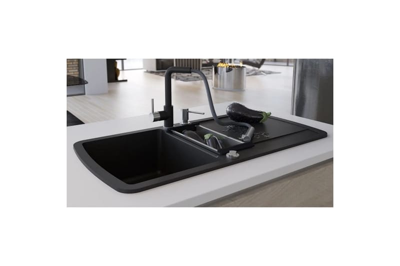 køkkenvask dobbelt vask granit sort - Sort - Hus & renovering - Køkken & bad - Badeværelse - Håndvaske - Enkelt håndvask
