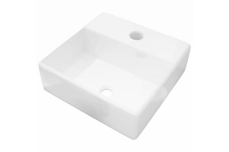 keramisk håndvask med vandhanehul hvid firkantet - Hvid - Hus & renovering - Køkken & bad - Badeværelse - Håndvaske - Enkelt håndvask
