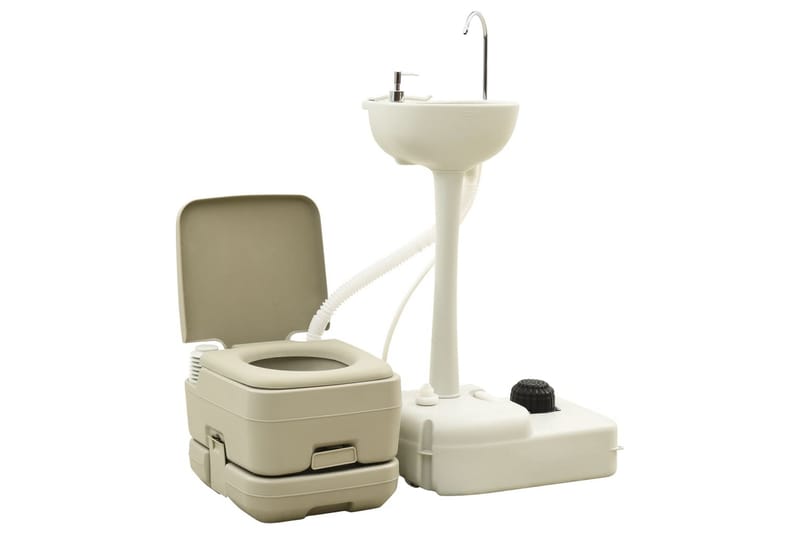 transportabelt campingtoilet 10+10 l og håndvask 20 l grå - Grå - Hus & renovering - Køkken & bad - Badeværelse - Toiletter & WC - Vandbesparende toilet