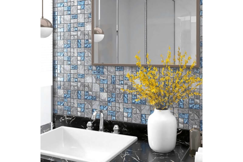 selvklæbende mosaikfliser 11 stk. 30x30 cm glas grå og blå - Flerfarvet - Hus & renovering - Køkken & bad - Kakkel & klinker - Mosaik - Glasmosaik