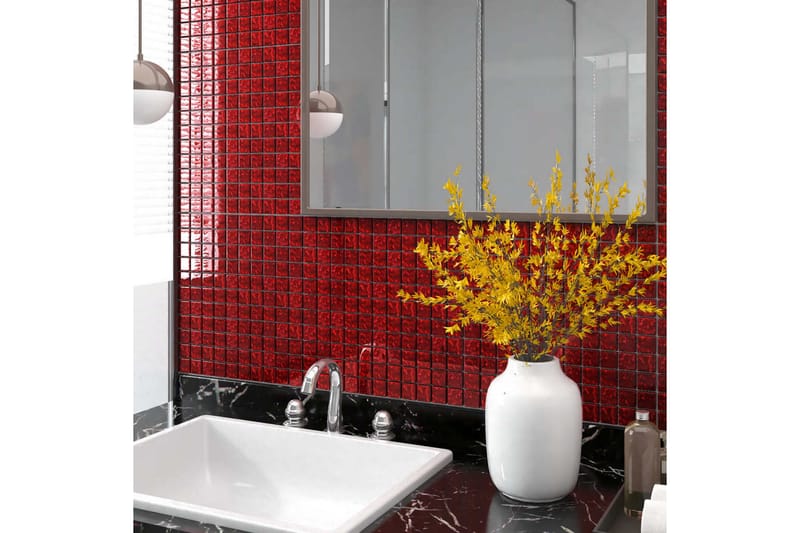 selvklæbende mosaikfliser 11 stk. 30x30 cm glas rød - Rød - Hus & renovering - Køkken & bad - Kakkel & klinker - Mosaik - Glasmosaik