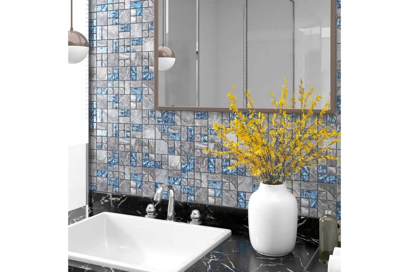 selvklæbende mosaikfliser 22 stk. 30x30 cm glas grå og blå - Flerfarvet - Hus & renovering - Køkken & bad - Kakkel & klinker - Mosaik - Glasmosaik