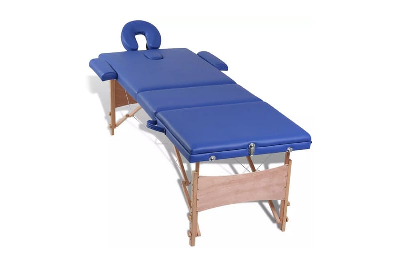 Blå sammefoldeligt massagebord, 3 zoner med træramme - Blå - Husholdning - Personpleje & helbred - Massage & wellness - Massagebord