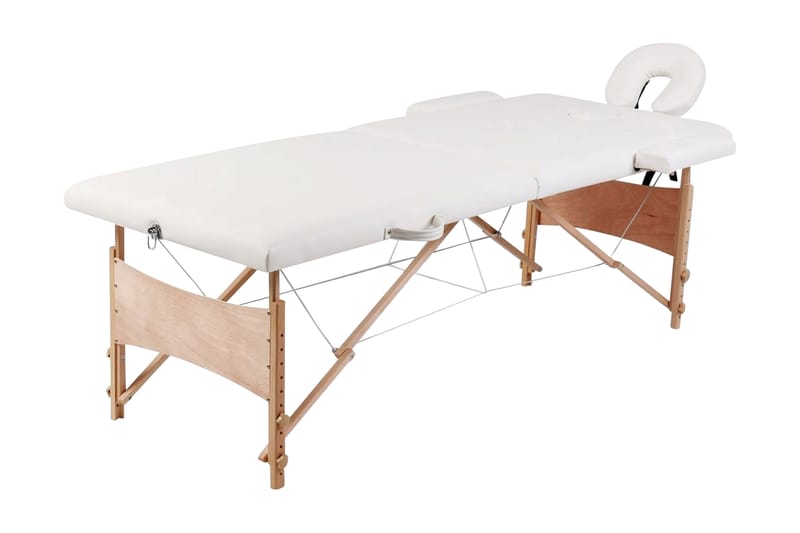 Cremefarvet sammefoldeligt massagebord, 2 zoner med træramme - Hvid - Husholdning - Personpleje & helbred - Massage & wellness - Massagebord