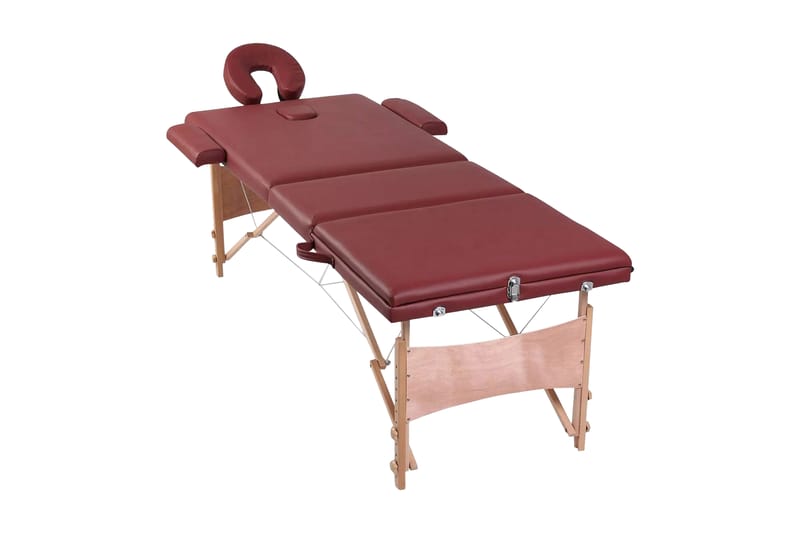 Rød sammefoldeligt massagebord, 3 zoner med træramme - Rød - Husholdning - Personpleje & helbred - Massage & wellness - Massagebord