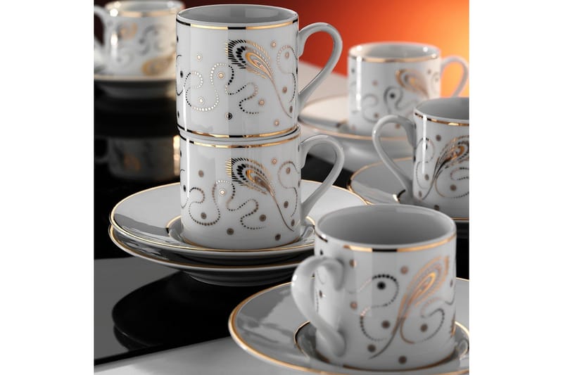 Kaffeservice 12 stk - Hvid/Guld - Husholdning - Servering & opdækning - Kopper - Kaffekopper