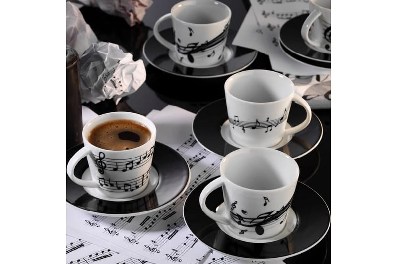 Kütahya Porcelæn Kaffeservice 12 Dele Porcelæn - Hvid/Sort - Husholdning - Servering & opdækning - Porcelæn