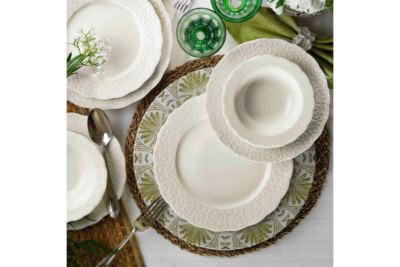 Adine Porcelæn Middagsservice 24 Dele Porcelæn - Hvid - Husholdning - Servering & opdækning - Tallerkener