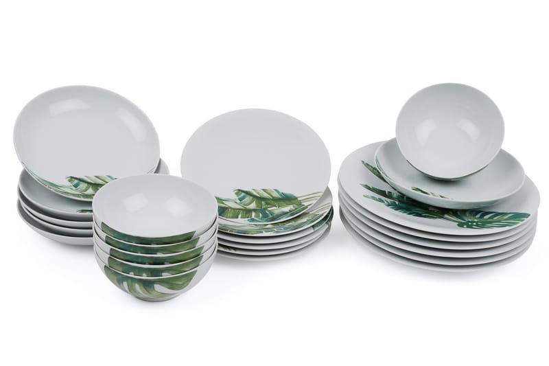 Adine Porcelæn Middagsservice 24 Dele Porcelæn - Hvid/Grøn/Mint - Husholdning - Servering & opdækning - Tallerkener