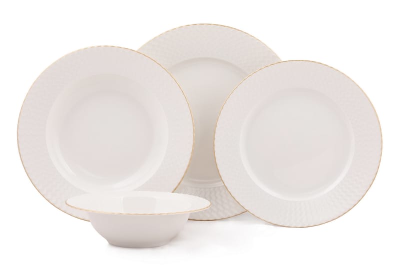 Adine Porcelæn Middagsservice 24 Dele Porcelæn - Hvid/Guld - Husholdning - Servering & opdækning - Tallerkener
