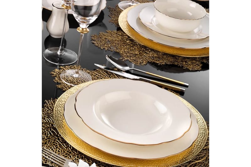 Adine Porcelæn Middagsservice 83 Dele Porcelæn - Hvid/Guld - Husholdning - Servering & opdækning - Porcelæn