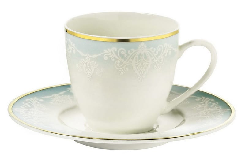 Kütahya Porcelæn Kaffeservice 12 Dele Porcelæn - Hvid/Guld/Turkis - Husholdning - Servering & opdækning - Porcelæn - Porcelæn service