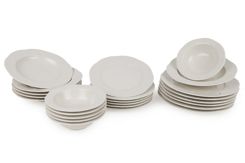 Kütahya Porcelæn Middagsservice 24 Dele Porcelæn - Creme - Husholdning - Servering & opdækning - Tallerkener