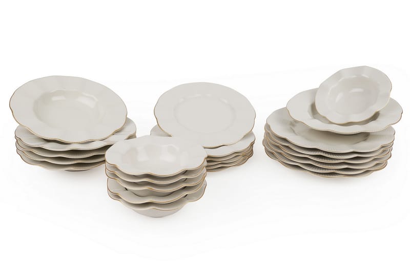 Kütahya Porcelæn Middagsservice 24 Dele Porcelæn - Creme/Guld - Husholdning - Servering & opdækning - Porcelæn