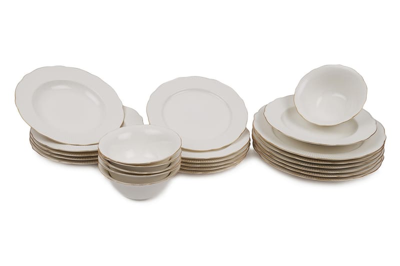 Kütahya Porcelæn Middagsservice 24 Dele Porcelæn - Hvid/Guld - Husholdning - Servering & opdækning - Porcelæn