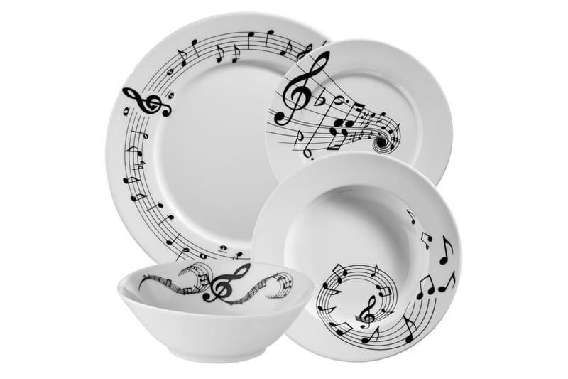 Kütahya Porcelæn Middagsservice 24 Dele Porcelæn - Hvid/Sort - Husholdning - Servering & opdækning - Tallerkener