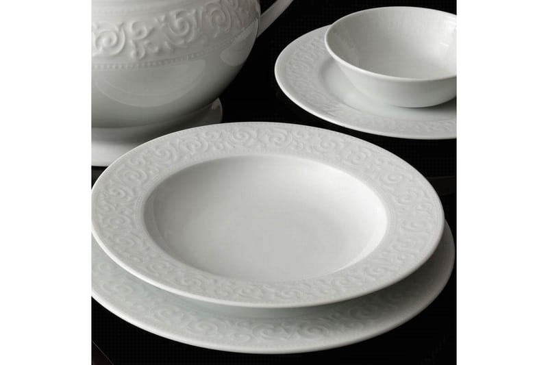 Kütahya Porcelæn Middagsservice 53 Dele Porcelæn - Hvid - Husholdning - Servering & opdækning - Tallerkener