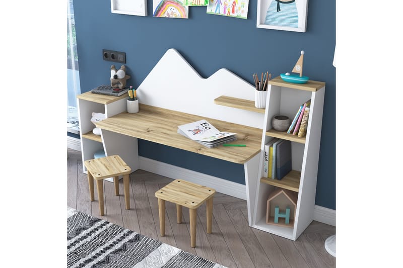 Juivoine Børneskrivebord 180 cm - Natur/Hvid - Møbler - Børnemøbler - Børneborde - Skrivebord børn