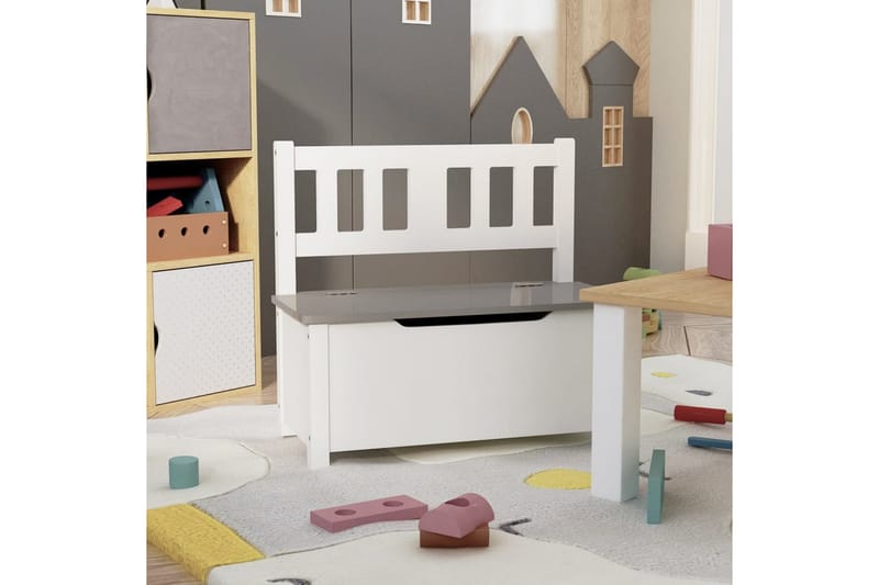 opbevaringsbænk til børn 60x30x55 cm MDF hvid og grå - Hvid - Møbler - Børnemøbler - Opbevaring børneværelse - legetøjscontainer - Legetøjskasse