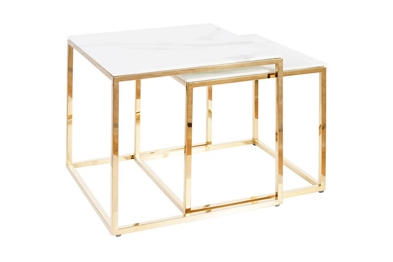 Gloriania Indskudsbord Marmorlook - Glas/Hvid/Guld - Møbler - Borde - Aflastningsbord & sidebord - Indskudsborde