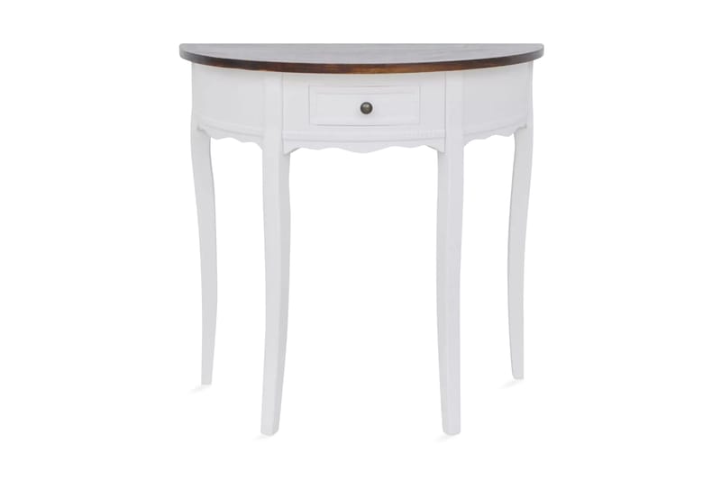 Konsolbord Med Skuffe Og Brun Bordplade Halvrundt - Hvid - Møbler - Borde - Side borde & aflastningsbord - Konsolbord