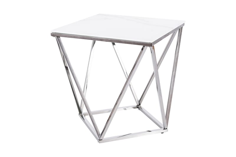 Sølvo Sidebord 50 cm Marmorlook - Glas/Hvid/Stål - Møbler - Borde - Aflastningsbord & sidebord - Bakkebord & små borde