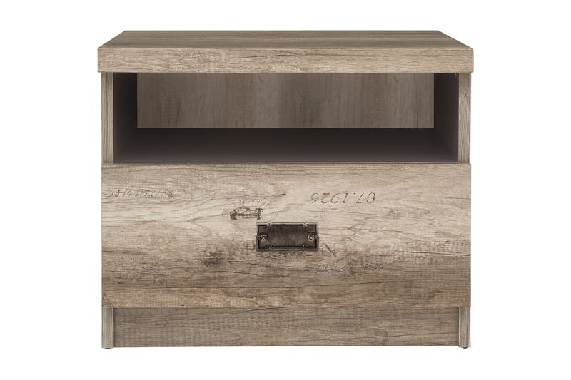 Movico Sengebord 50 cm med Opbevaring Skuffe + Hylde - Egefarvet/Grå - Møbler - Borde - Aflastningsbord - Sengebord