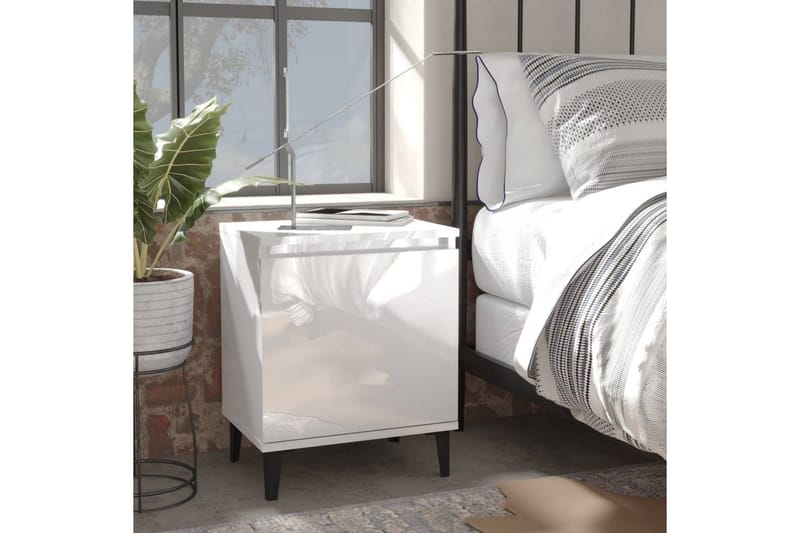 sengeskabe med metalben 2 stk. 40x30x50 cm hvid højglans - Hvid - Møbler - Borde - Aflastningsbord & sidebord - Sengebord