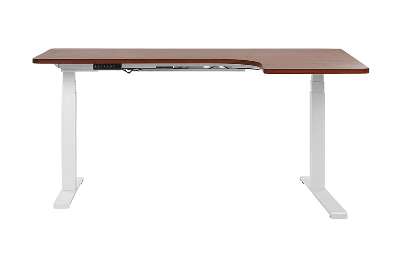 Belluton Hjørneskrivebord 160 cm Højre Elektrisk Justerbart - Hvid/Træ - Møbler - Borde - Kontorbord - Skrivebord - hjørneskrivebord