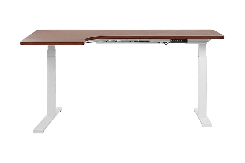 Belluton Hjørneskrivebord 160 cm Venstre Elektrisk Justerbar - Hvid/Træ - Møbler - Borde - Kontorbord - Skrivebord - hjørneskrivebord