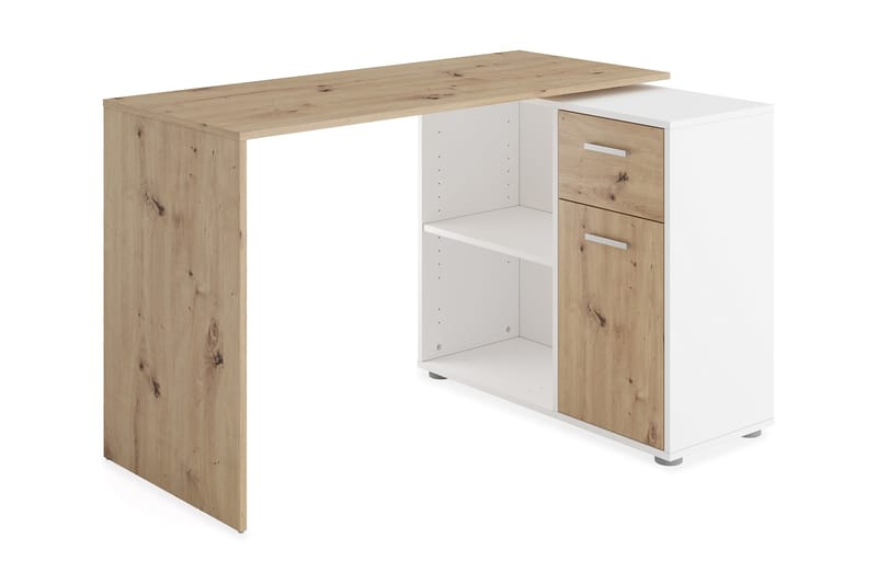 Colatosti Hjørneskrivebord 117 cm med Opbevaring - Lysebrun/Hvid - Møbler - Borde - Kontorbord - Skrivebord - hjørneskrivebord