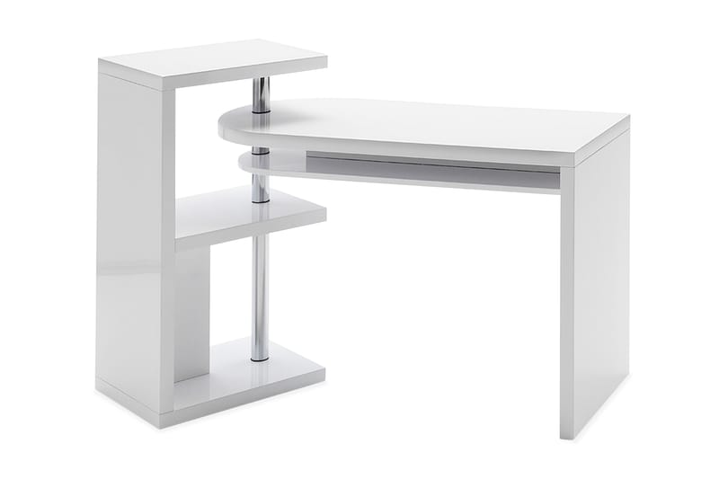 Matis Hjørneskrivebord 145 cm med Opbevaring Hylder - Hvid Højglans/Metal - Møbler - Borde - Kontorbord - Skrivebord - hjørneskrivebord