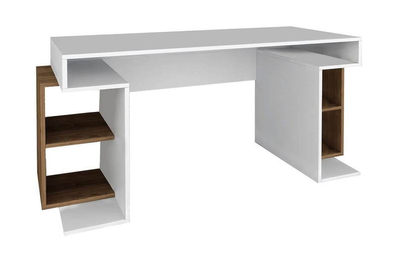 Asillane Skrivebord 153 cm  med Opbevaringsben - Hvid/Valnøddebrun - Møbler - Borde - Kontorbord - Skrivebord