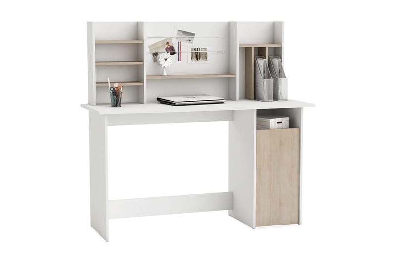 Blanche Skrivebord 135 cm med Opbevaring Hylder - Hvid/Natur - Møbler - Borde - Kontorbord - Skrivebord
