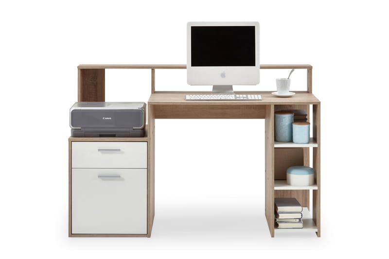 Bolton Skrivebord 139 cm med Opbevaring - Hvid/Eg - Møbler - Borde - Kontorbord - Skrivebord