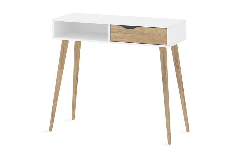Delta Skrivebord 103 cm med Opbevaring Skuffe + Hylde - Hvid/Egefarvet - Møbler - Borde - Kontorbord - Skrivebord