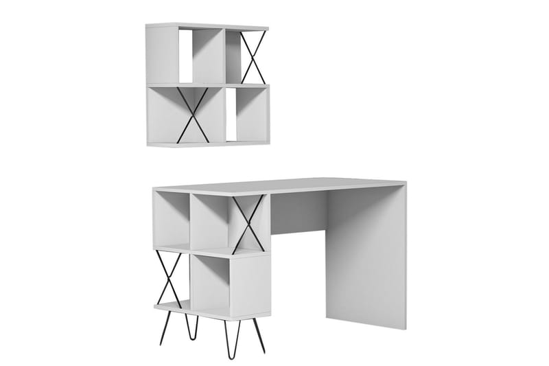Hovdane Skrivebord 120 cm med Opbevaring Hylde + Bogreol Lil - Hvid/Sort - Møbler - Borde - Kontorbord - Skrivebord