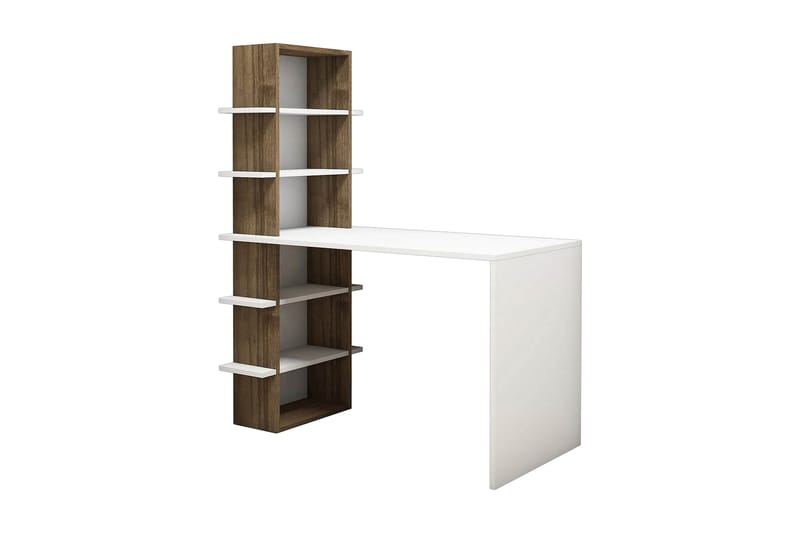 Madelon Skrivebord 120 cm med Opbevaring Hylder Hvid/Brun - Homemania - Møbler - Borde - Kontorbord - Skrivebord