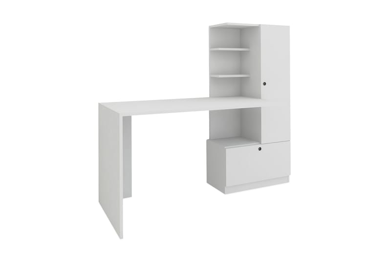 Merinoz Skrivebord 150 cm med Opbevaring Hylder + Skuffe + S - Hvid - Møbler - Borde - Kontorbord - Skrivebord