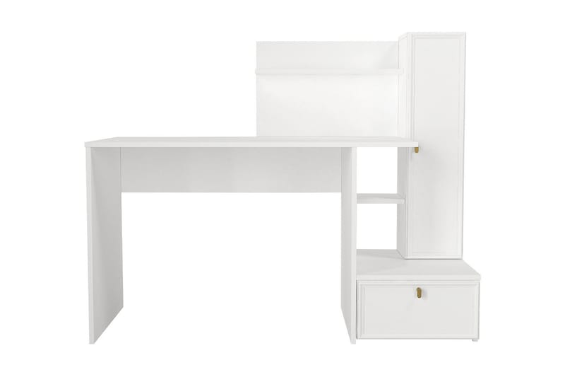 Myliem Skrivebord 143 cm med Opbevaring Hylder + Skab - Hvid - Møbler - Borde - Kontorbord - Skrivebord